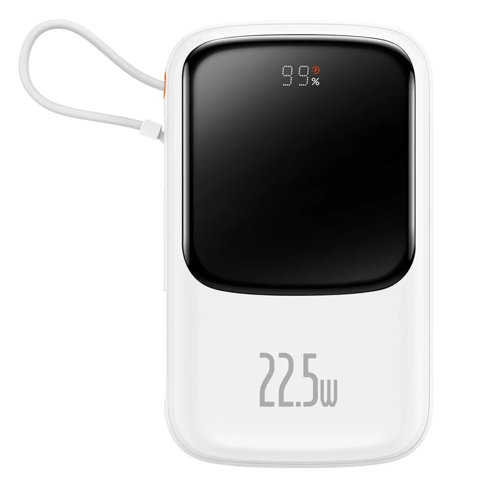Baseus Qpow power bank 10000mAh built-in USB Type-C cable 22.5W Quick Charge SCP AFC FCP white (PPQD020102)eng