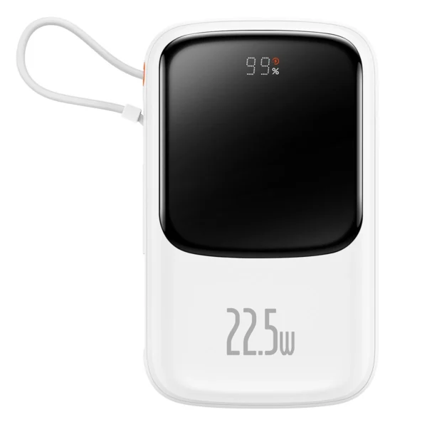 Baseus Qpow power bank 10000mAh built-in USB Type-C cable 22.5W Quick Charge SCP AFC FCP white (PPQD020102)eng