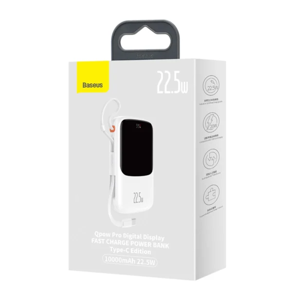 Baseus Qpow power bank 10000mAh built-in USB Type-C cable 22.5W Quick Charge SCP AFC FCP white (PPQD020102)eng