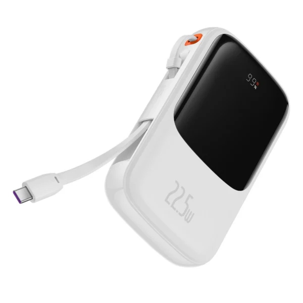 Baseus Qpow power bank 10000mAh built-in USB Type-C cable 22.5W Quick Charge SCP AFC FCP white (PPQD020102)eng