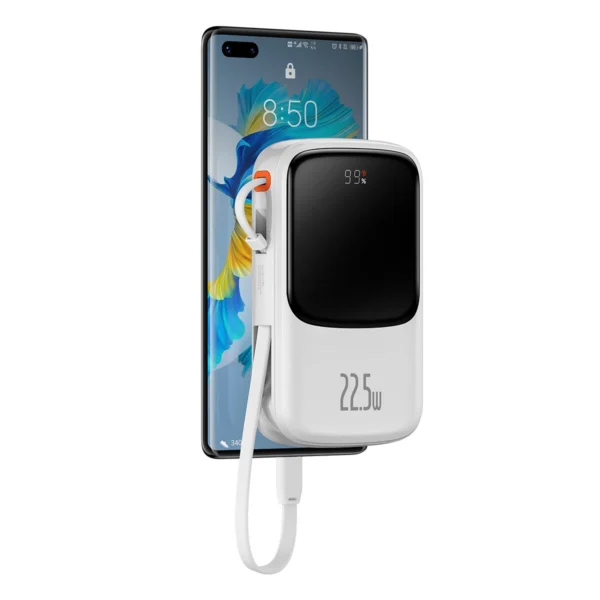 Baseus Qpow power bank 10000mAh built-in USB Type-C cable 22.5W Quick Charge SCP AFC FCP white (PPQD020102)eng