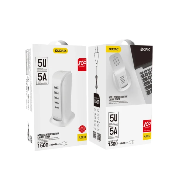 Dudao 5x USB charger with built-in EU power cable white (A5EU)eng