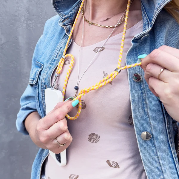 Stylish cord lanyard with inlay for the phone of the keys, pattern 4eng