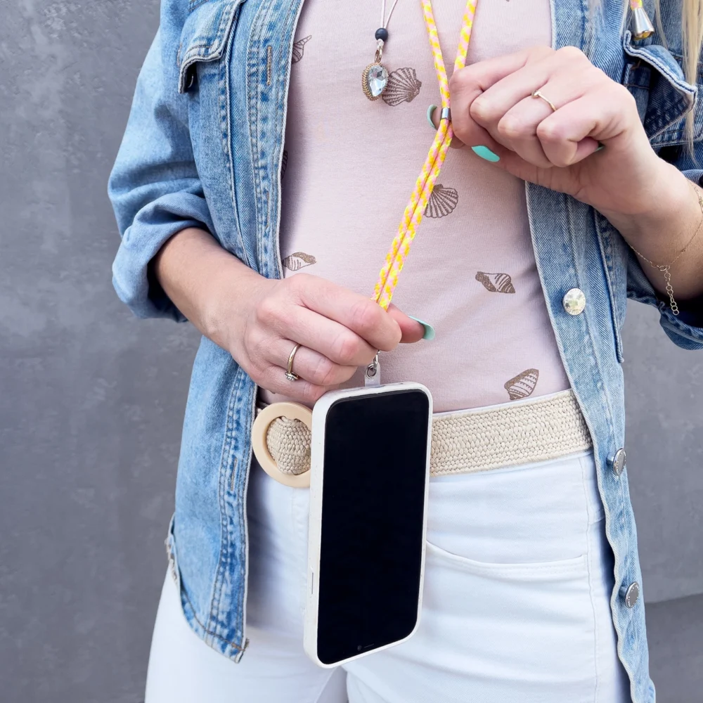 Stylish cord lanyard with inlay for the phone of the keys, pattern 4eng