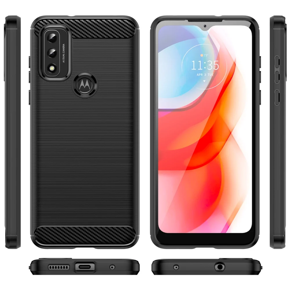 95456_7 Carbon Case Flexible Cover Sleeve Motorola Moto G Play 2022 blackeng