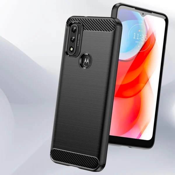 Carbon Case Flexible Cover Sleeve Motorola Moto G Play 2022 blackeng