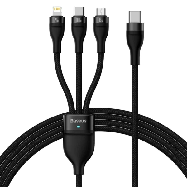 Baseus Flash Series II cable USB Type C - USB Type C / Lightning / micro USB 100 W 1.5 m black (CASS030201)eng