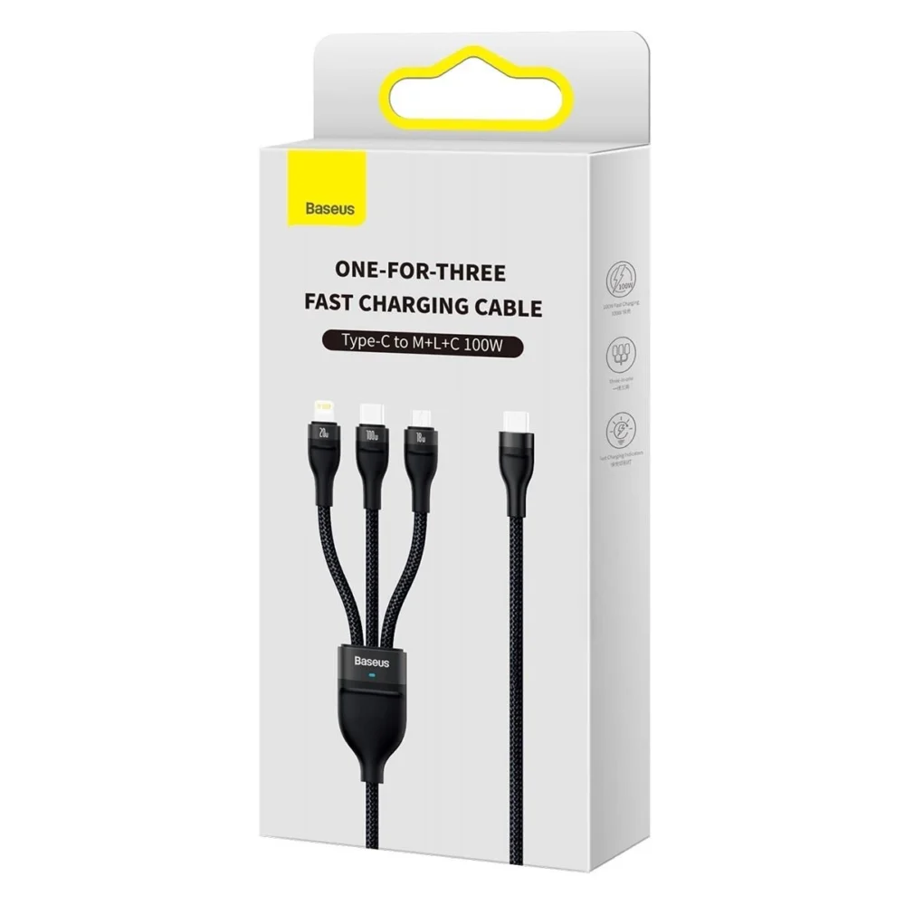 Baseus Flash Series II cable USB Type C - USB Type C / Lightning / micro USB 100 W 1.5 m black (CASS030201)eng