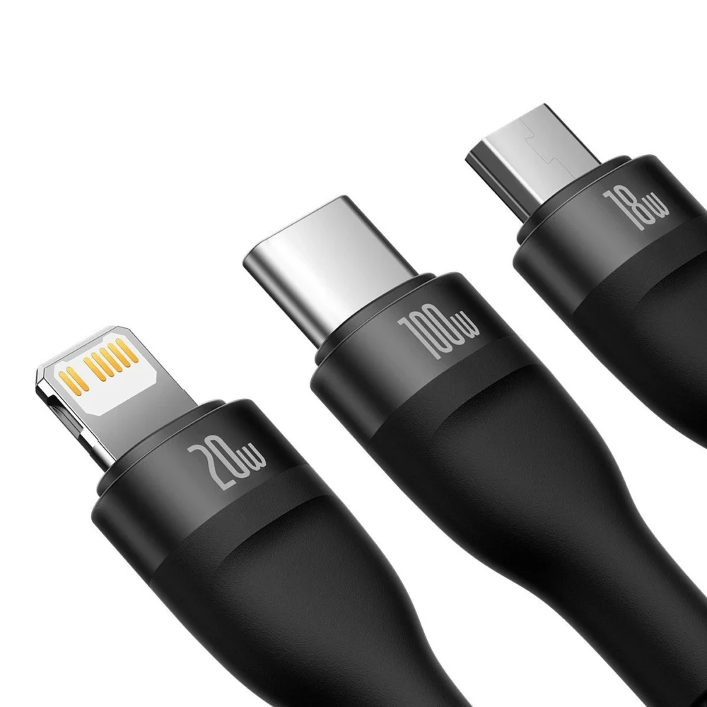 Baseus Flash Series II cable USB Type C - USB Type C / Lightning / micro USB 100 W 1.5 m black (CASS030201)eng
