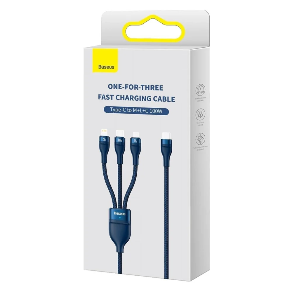 Baseus Flash Series II cable USB Type C / USB Type A - USB Type C / Lightning / micro USB 100 W 1.5 m blue (CASS030203)eng