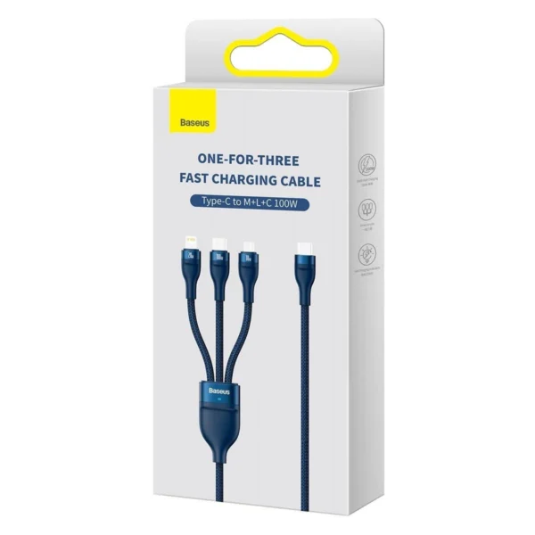 Baseus Flash Series II cable USB Type C / USB Type A - USB Type C / Lightning / micro USB 100 W 1.5 m blue (CASS030203)eng