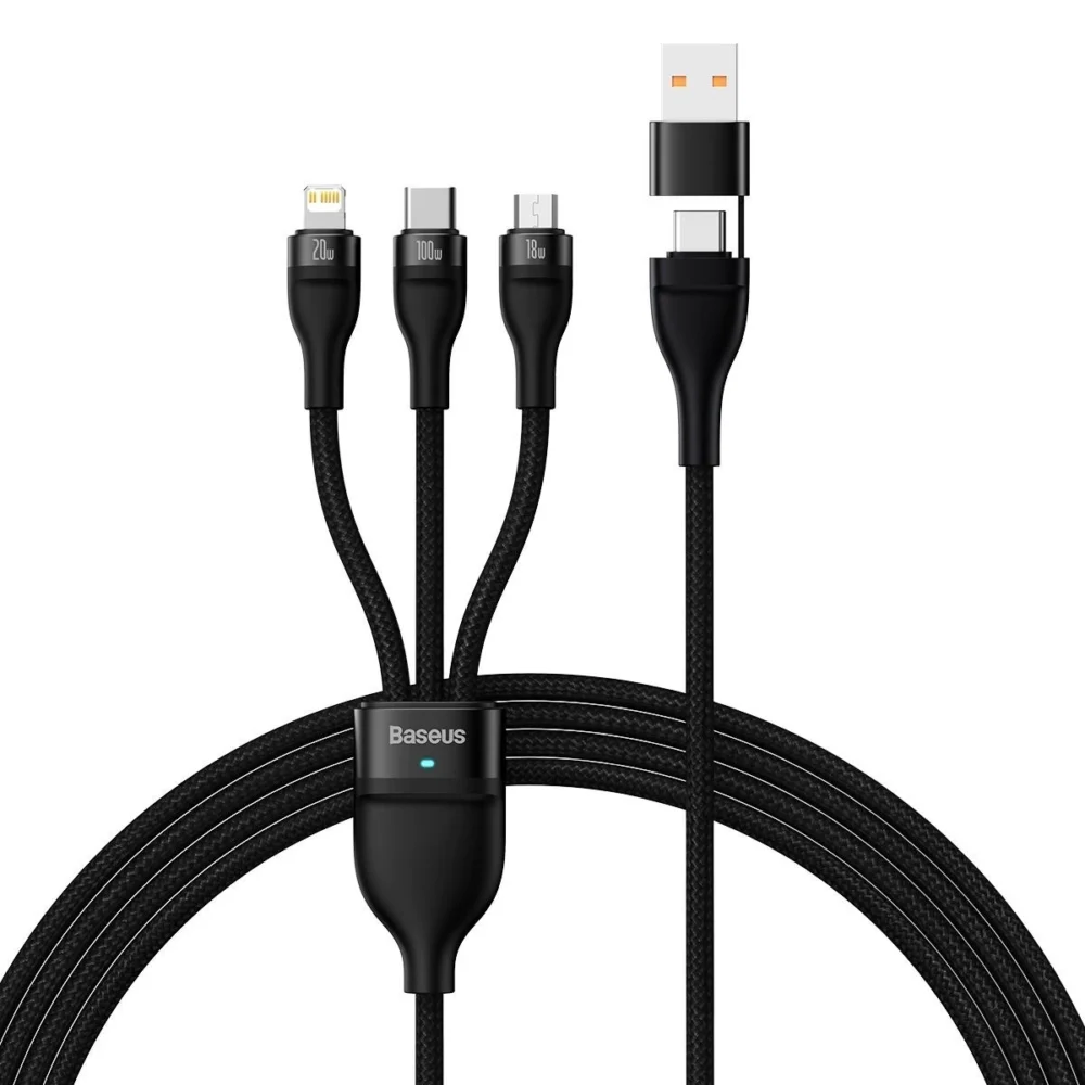 Baseus Flash Series II USB Type C / USB Type A cable - USB Type C / Lightning / micro USB 100 W 1.2 m black (CASS030101)eng