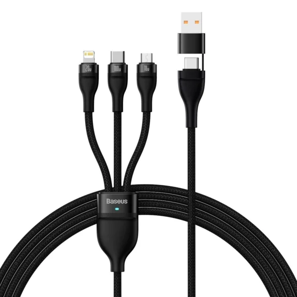 Baseus Flash Series II USB Type C / USB Type A cable - USB Type C / Lightning / micro USB 100 W 1.2 m black (CASS030101)eng