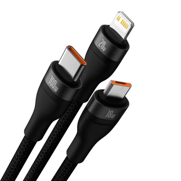 Baseus Flash Series II USB Type C / USB Type A cable - USB Type C / Lightning / micro USB 100 W 1.2 m black (CASS030101)eng