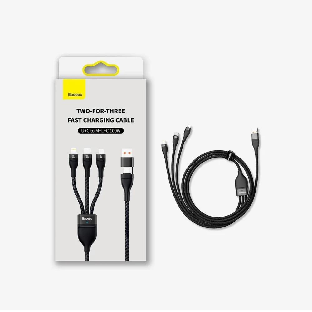 Baseus Flash Series II cable USB Type C / USB Type A - USB Type C / Lightning / micro USB 100 W 1.2 m blue (CASS030103)eng