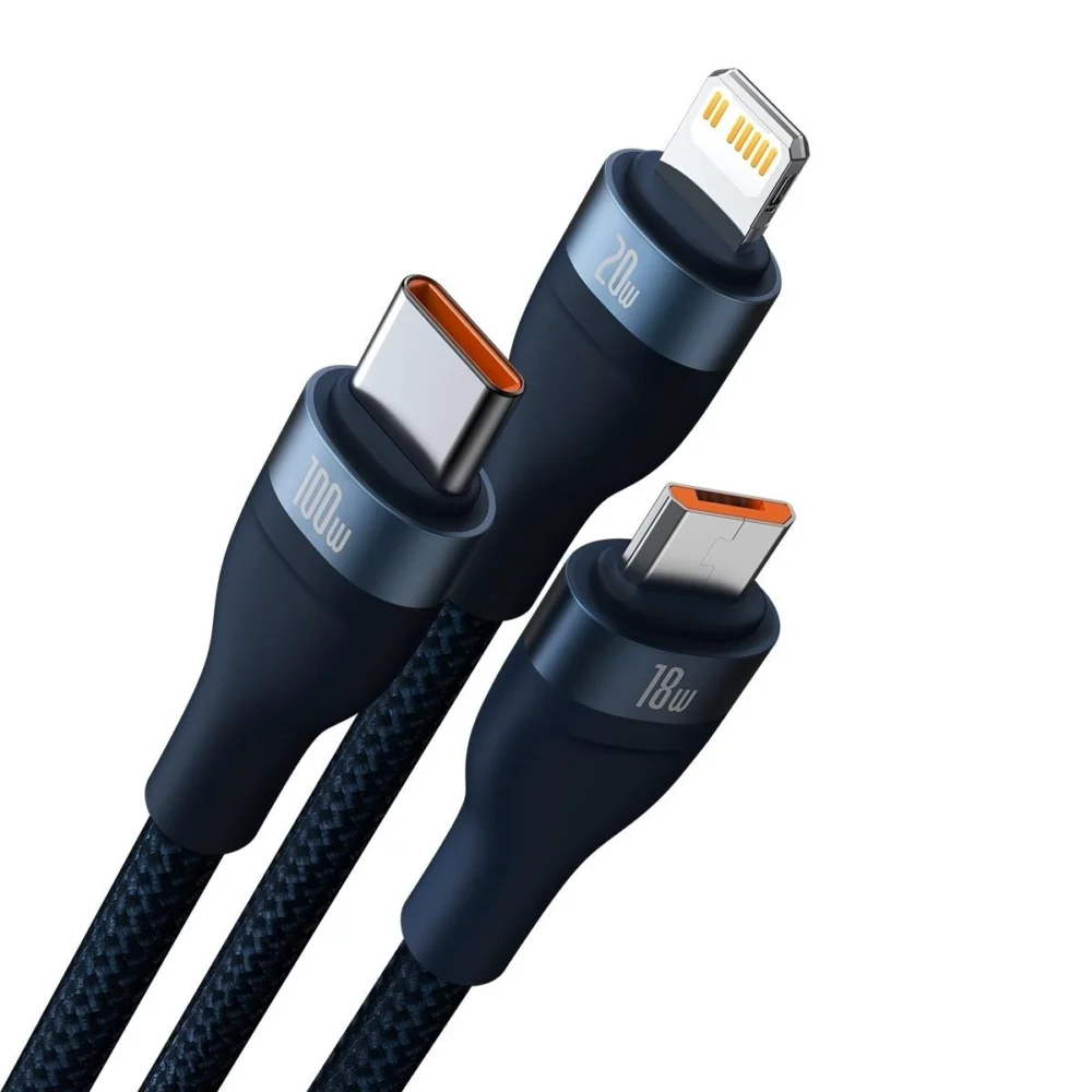 Baseus Flash Series II cable USB Type C / USB Type A - USB Type C / Lightning / micro USB 100 W 1.2 m blue (CASS030103)eng