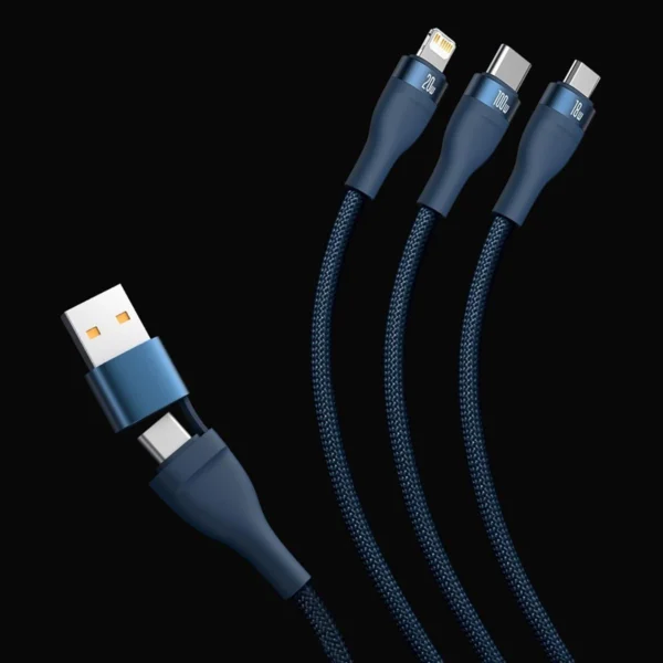 Baseus Flash Series II cable USB Type C / USB Type A - USB Type C / Lightning / micro USB 100 W 1.2 m blue (CASS030103)eng