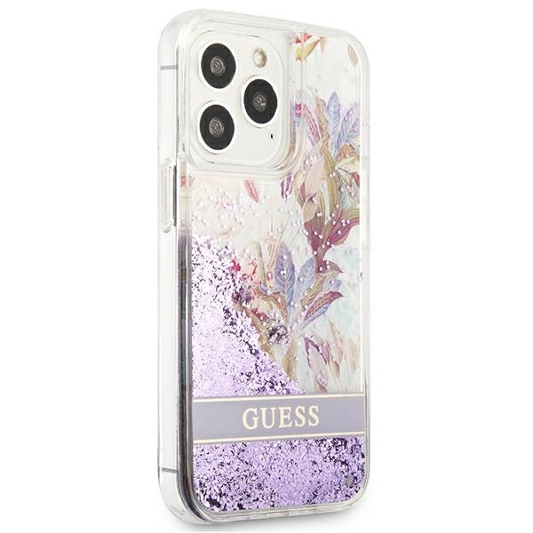 Guess GUHCP13LLFLSU iPhone 13 Pro / 13 6.1" purple/purple hardcase Flower Liquid Glittereng