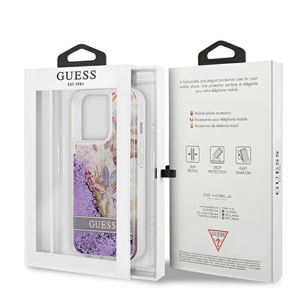 Guess GUHCP13LLFLSU iPhone 13 Pro / 13 6.1" purple/purple hardcase Flower Liquid Glittereng