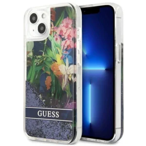 Guess GUHCP13SLFLSB iPhone 13 mini 5.4" blue/blue hardcase Flower Liquid Glittereng