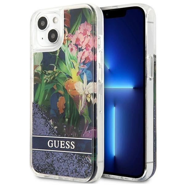 Guess GUHCP13SLFLSB iPhone 13 mini 5.4" blue/blue hardcase Flower Liquid Glittereng