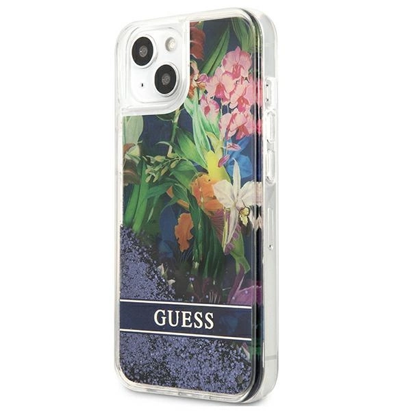 Guess GUHCP13SLFLSB iPhone 13 mini 5.4" blue/blue hardcase Flower Liquid Glittereng
