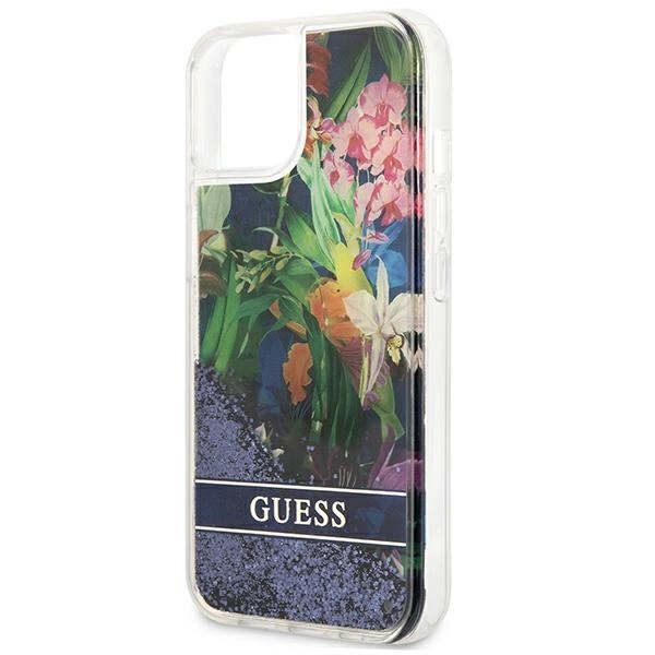 Guess GUHCP13SLFLSB iPhone 13 mini 5.4" blue/blue hardcase Flower Liquid Glittereng