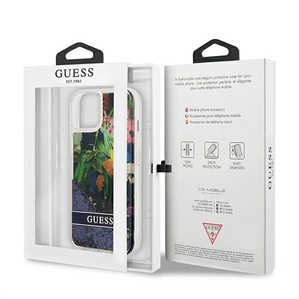 Guess GUHCP13SLFLSB iPhone 13 mini 5.4" blue/blue hardcase Flower Liquid Glittereng