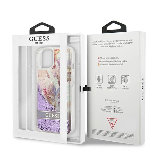 Guess GUHCP13SLFLSU iPhone 13 mini 5.4" purple/purple hardcase Flower Liquid Glittereng