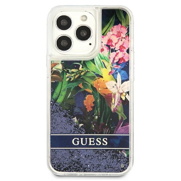 Guess Flower Liquid Glitter case for iPhone 13 Pro Max - blueeng