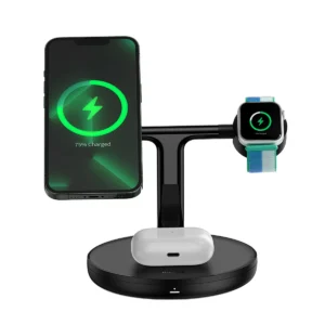 Baseus Swan inductive charger (compatible with MagSafe) stand for iPhone, Apple Watch, AirPods + 1m USB-C cable black (WXTE000101)eng