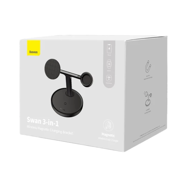 Baseus Swan inductive charger (compatible with MagSafe) stand for iPhone, Apple Watch, AirPods + 1m USB-C cable black (WXTE000101)eng