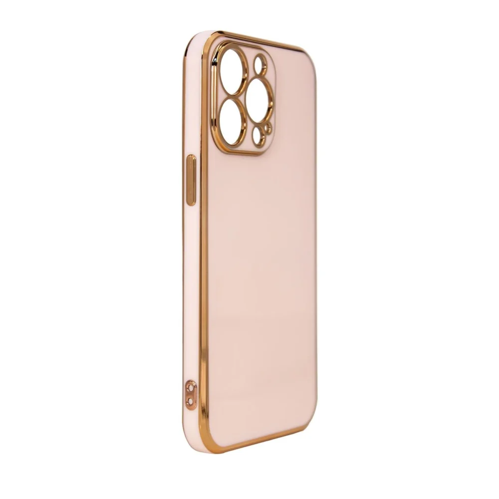 Lighting Color Case for iPhone 12 Pro Max pink gel cover with gold frameeng