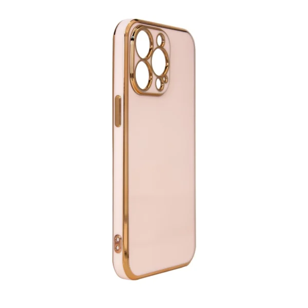 Lighting Color Case for iPhone 12 Pro Max pink gel cover with gold frameeng