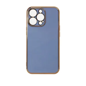 Lighting Color Case for iPhone 13 Pro blue gel cover with gold frameeng