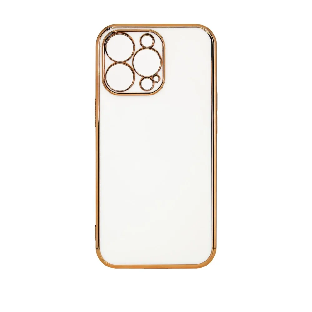 Lighting Color Case for iPhone 12 Pro Max white gel cover with gold frameeng