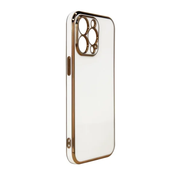 Lighting Color Case for iPhone 12 Pro Max white gel cover with gold frameeng