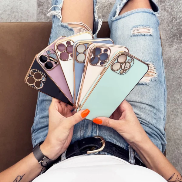 Lighting Color Case for iPhone 12 Pro Max white gel cover with gold frameeng
