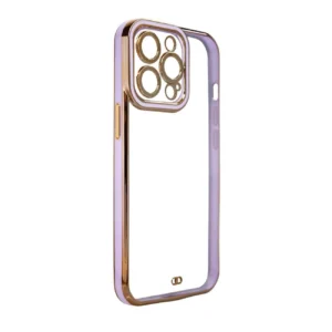 Fashion Case for iPhone 12 Pro Max Gold Frame Gel Cover Purpleeng