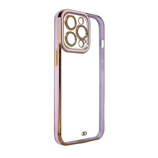 Fashion Case for iPhone 13 Pro Gold Frame Gel Cover Purpleeng