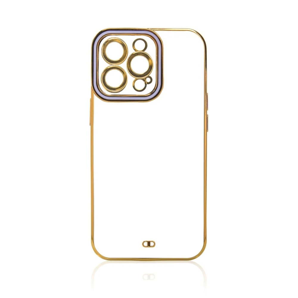 Fashion Case for iPhone 13 Pro Gold Frame Gel Cover Purpleeng