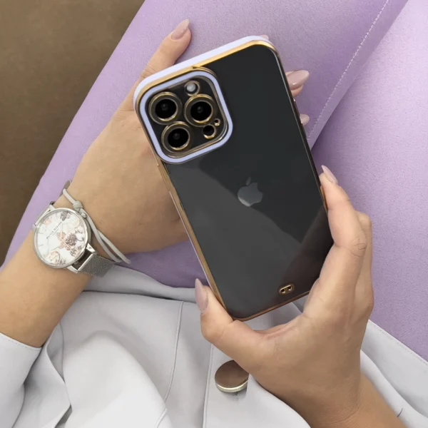 Fashion Case for iPhone 13 Pro Gold Frame Gel Cover Purpleeng