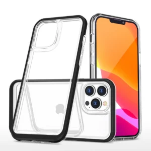 Clear 3in1 case for iPhone 14 Pro silicone cover with frame blackeng