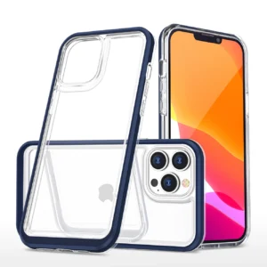 Clear 3in1 case for iPhone 14 Pro Max silicone cover with frame blueeng