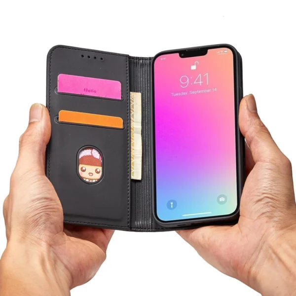 Magnet Card Case case for iPhone 14 Plus flip cover wallet stand blackeng