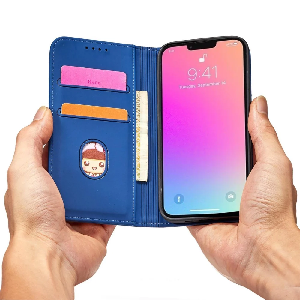 Magnet Card Case case for iPhone 14 Plus flip cover wallet stand blueeng
