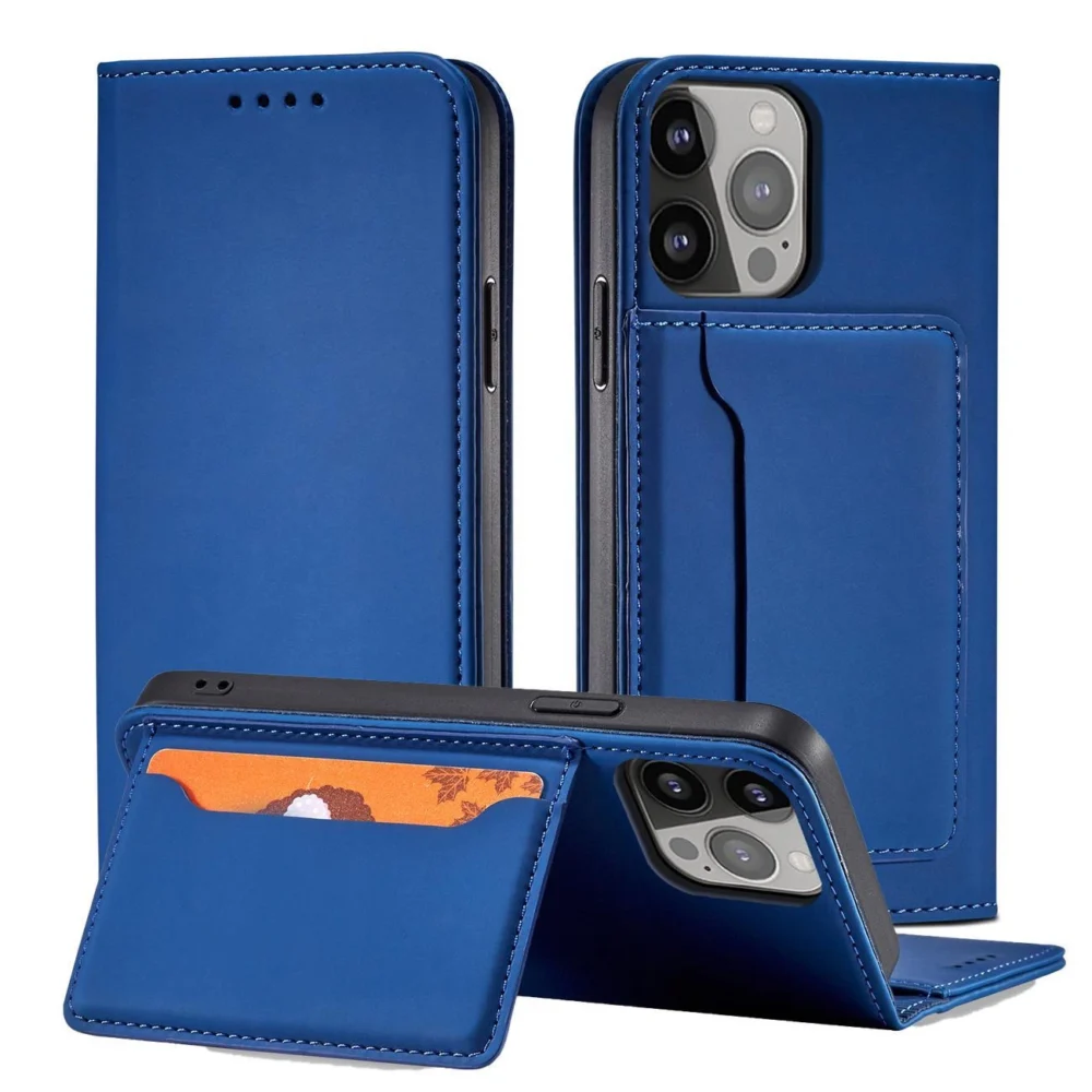 Magnet Card Case case for iPhone 14 Plus flip cover wallet stand blueeng