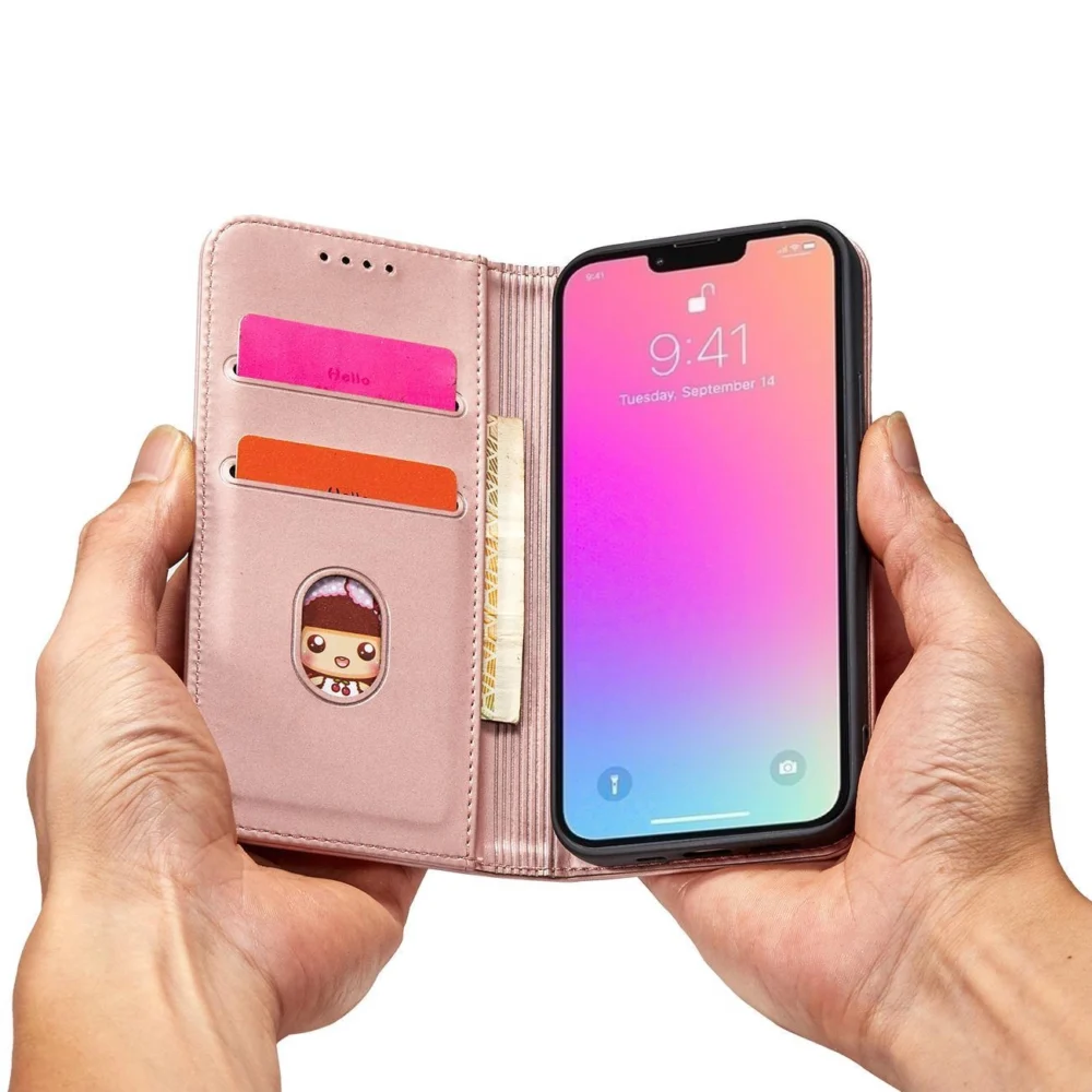 Magnet Card Case case for iPhone 14 Pro flip cover wallet stand pinkeng
