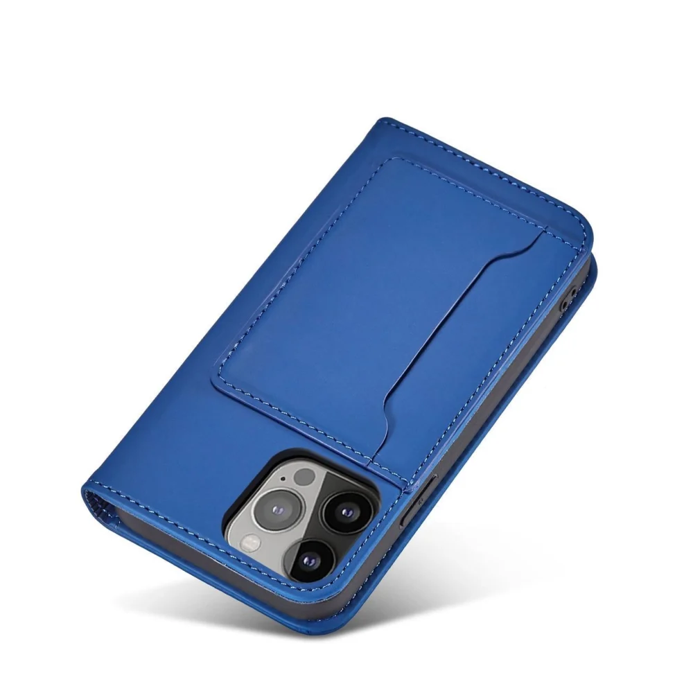 Magnet Card Case case for iPhone 14 Pro Max flip cover wallet stand blueeng