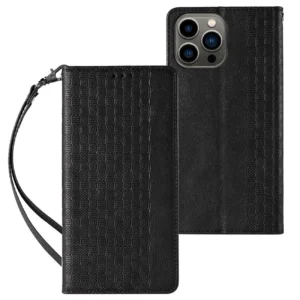 Magnet Strap Case Case for iPhone 14 Plus Flip Wallet Mini Lanyard Stand Blackeng